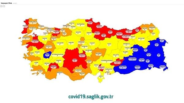 Sağlık Bakanlığı’nın Koronavirüs Verilerine Göre Hazırladığı Türkiye Risk Haritası Şu Şekilde Oldu;