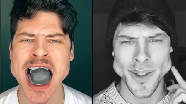 Luca Marchesi paylaştığı videoda plastik bir parça çiğniyor.
