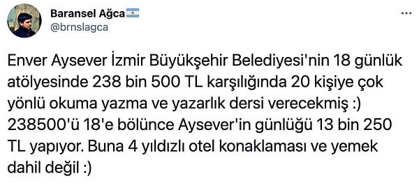 Gazeteci Baransel Ağca Twitter'da İzmir Büyükşehir Belediyesi'nin 20 kişi için düzenlediği yazarlık dersi ile ilgili bir iddia ortaya attı.