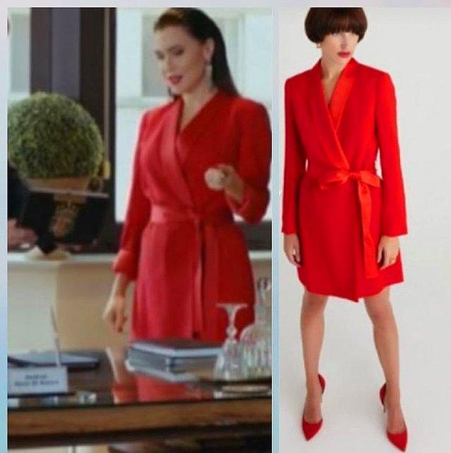 9. Ender'n kırmızı blazer elbisesinin markası Rue. Normalde 1499 TL olan elbisenin fiyatı şu anda indirimde 749 TL.
