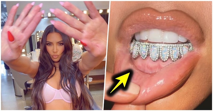 7 Yıllık Evliliğini Bitirmek Üzere Olan Kim Kardashian İlginç Diş Aksesuarıyla Görenleri Epey Şaşırttı!