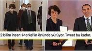 Angela Merkel'in Liyakat Nişanı Verdiği Özlem Türeci ve Uğur Şahin'in Arkasından Yürümesi Gündem Oldu