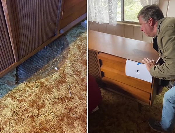 Она нашла крышку люка, спрятанную под ковровым покрытием, на котором был помещен деревянный шкаф. Переместив примерно 180 - килограммовый предмет мебели, она сняла пол и обнаружили люк, ведущий в бомбоубежище 1950-х годов прямо под спальней.