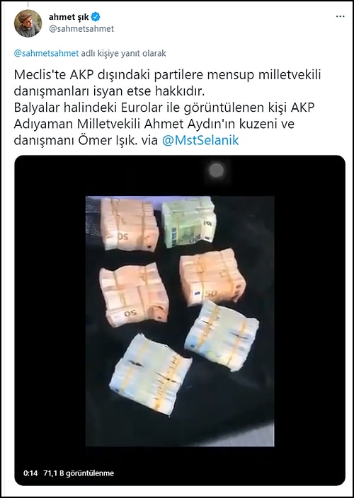 Balya Balya Euro ile Görüntülenen AKP'li Danışman Sosyal Medyanın Gündeminde