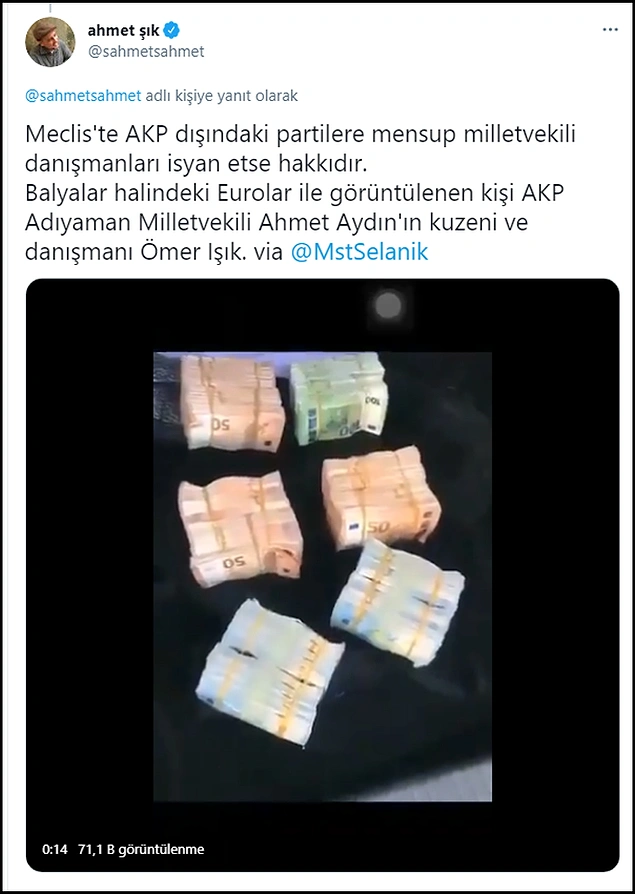 Ahmet Şık, söz konusu görüntüleri "Meclis'te AKP dışındaki partilere mensup milletvekili danışmanları isyan etse hakkıdır" notu ile paylaştı. 👇