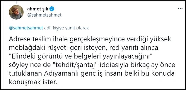 Ahmet Şık, danışman Ömer Işık'ın ihale için rüşvet verdiğini, ihaleyi alamayınca da rüşvet ve şantaj yaptığı için tutuklandığını da yazdı 👇