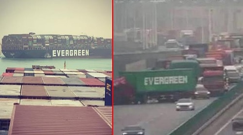 Süveyş Kanalı'nı Kapatan Evergreen'in TIR'ı, Bu Sefer Çin'deki Bir Otoyolu Tıkadı