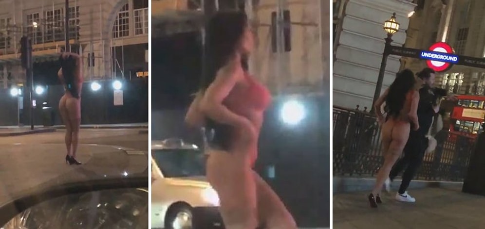 Siyah Stiletto ve Kırmızı Dantelli İç Çamaşırı ile Sokakta Fotoğraf Çekimi Yapan Kadının İlginç Görüntüleri