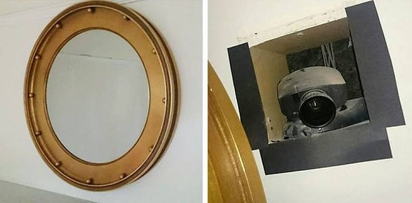 6. "Только что въехал в новую съемную квартиру и обнаружил сюрприз от предыдущего жильца: настенное зеркало с секретом!"