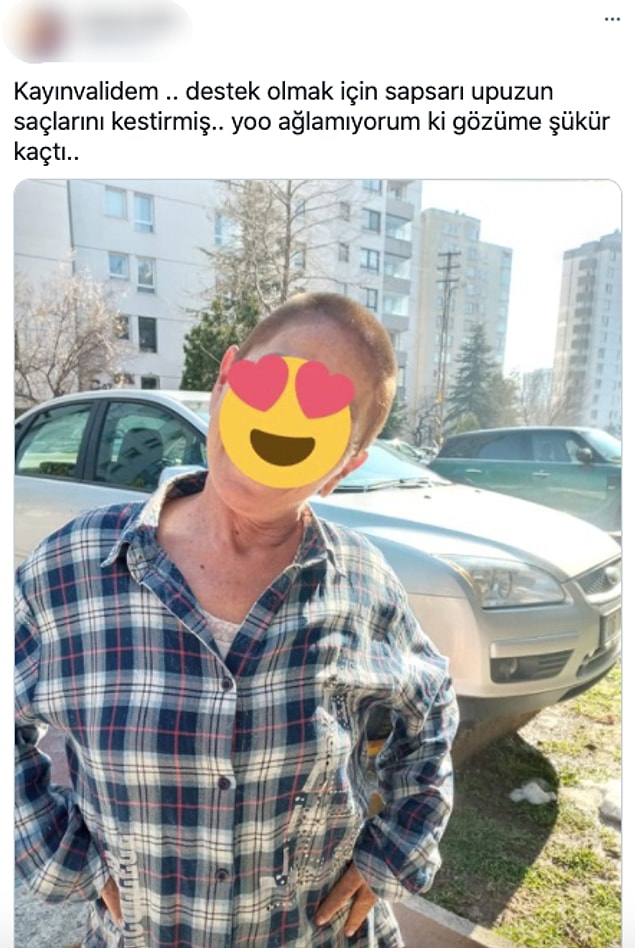 Twitter'da bir genç kadın ise kanser hastalığına yakalanıp kemoterapiye başlamasının ardından başına gelen duygusal bir olayı takipçileriyle paylaştı. Kayınvalidesi ona moral vermek destek olmak için uzun sarı saçlarını kestirmiş 🥺