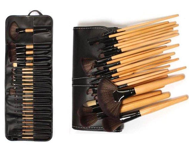 6. Deri çantalı, bambu saplı profesyonel fırçalar...