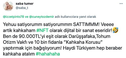 NFT Çılgınlığı Son Gaz Devam: Saba Tümer'in Bol Kahkahalı Tweeti 90 bin Liraya Satıldı