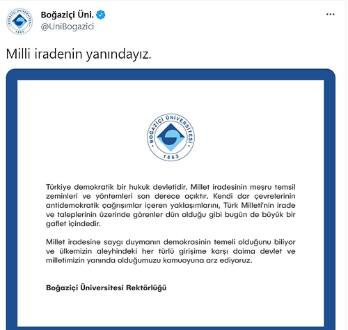 Boğaziçi Üniversitesi Rektörlüğü'nden 103 Emekli Amiralin Bildirisiyle İlgili Açıklama