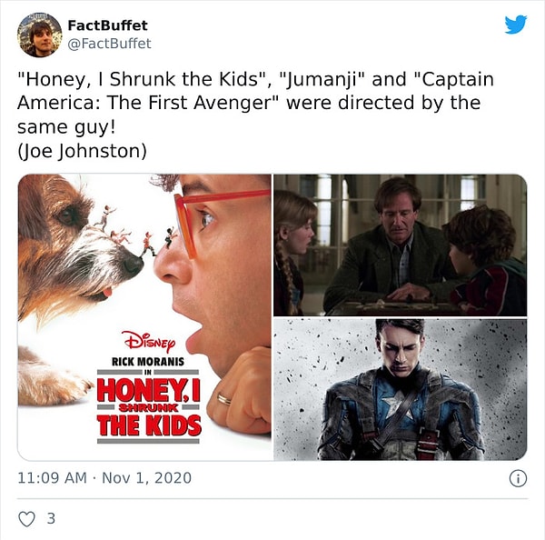 8. "Дорогая, я уменьшил детей", "Джуманджи" и "Капитан Америка" были сняты одним и тем же человеком