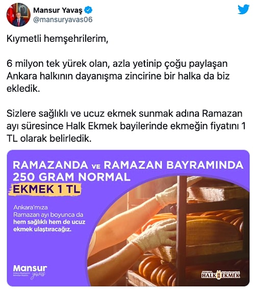 Mansur Yavaş Açıkladı: Ramazan Boyunca Halk Ekmek'te Ekmek 1 TL