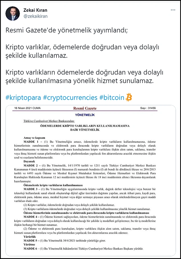 Resmi Gazete'de Yayımlandı: Kripto Paralarla Ödeme Yasaklandı!