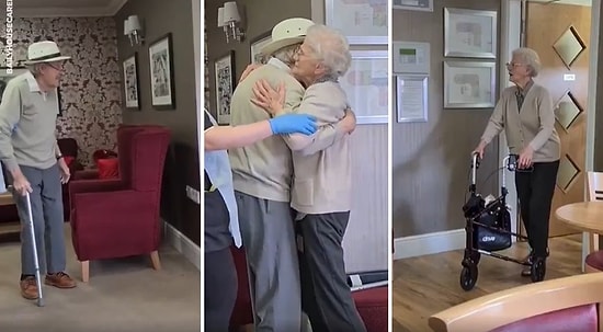 Karantina Nedeniyle Bir Süredir Görüşemeyen Yaşlı Çiftin Birbirlerine Kavuştukları Andaki Efsane Mutlulukları