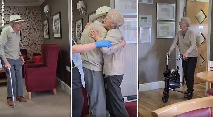 Karantina Nedeniyle Bir Süredir Görüşemeyen Yaşlı Çiftin Birbirlerine Kavuştukları Andaki Efsane Mutlulukları