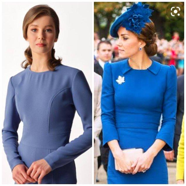 Nalan'ın dizideki kostümlerine baktığınız zaman Kate Middleton ile oldukça benzer.