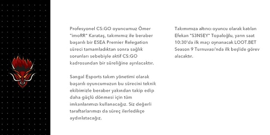 Sangal Esports, CS:GO Takımında Sağlık Sorunlarından Dolayı Oyuncu Değişikliği Yaptı