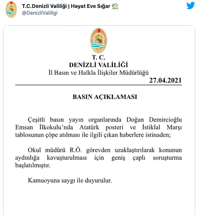 Valilik açıklama yaptı