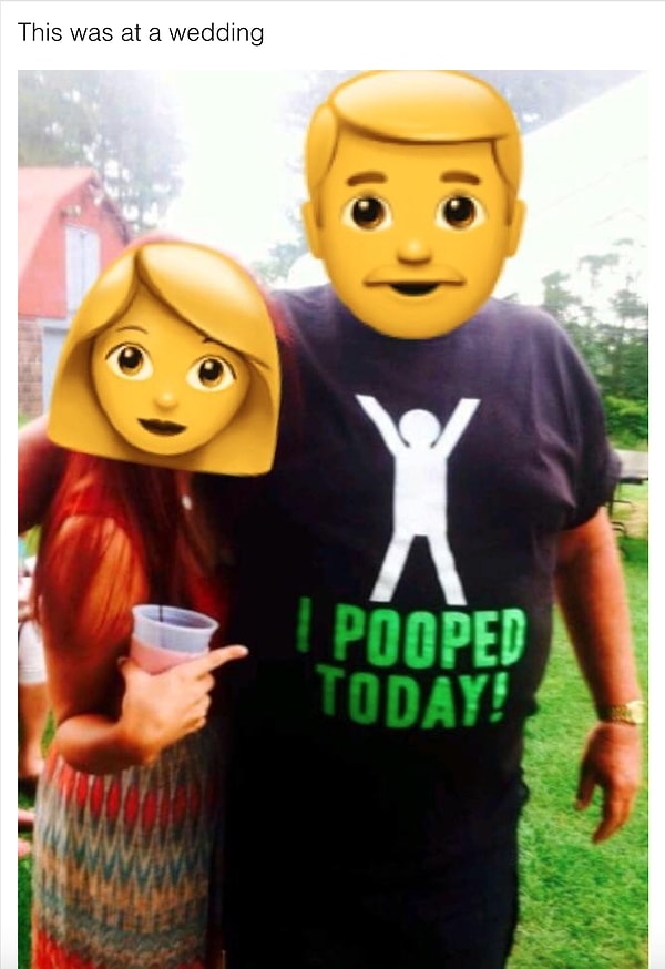 6. Этот гость выбрал лучшую футболку для свадьбы своих друзей (надпись: "Я сегодня покакал!")