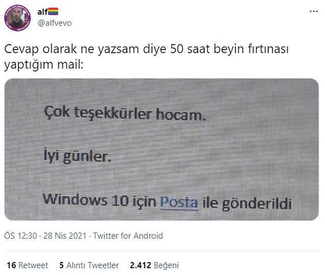 8. En azından "ok" yazmamış. :)