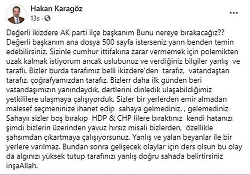 MHP'li Belediye Başkanından AKP'li İlçe Başkanına İkizdere Tepkisi: 'Seçmeninize İhanet Ettiniz'