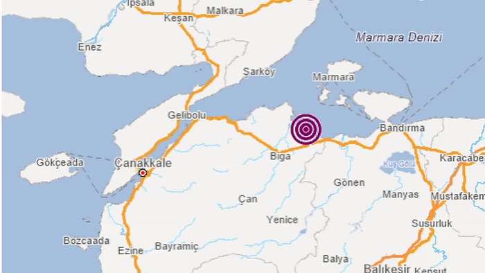 Çanakkale'de 4 Büyüklüğünde Deprem