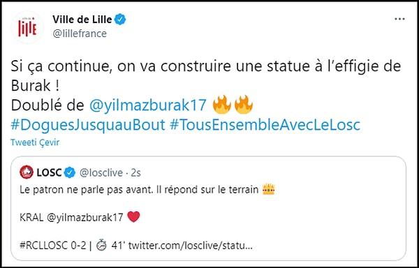 Lille Belediyesi de 'Böyle devam ederse Burak Yılmaz'ın heykelini yapacağız' paylaşımı yaptı 👇