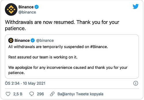 Binance Para Çekimini Geçici Olarak Durdurdu