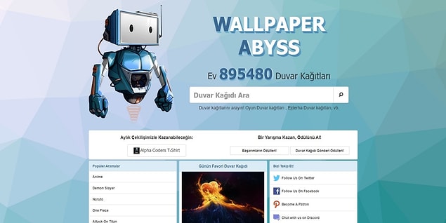 3. Wallalphacoders filmlerden dizilere, çizgi karakterlerden film oyuncularına kadar yüksek çözünürlüklü duvar kağıtlarını içinde bulunduruyor.