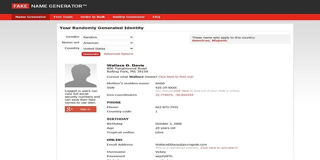 10. Fakenamegenerator, sitelere üye olurken kullanabileceğiniz ve sahte profiller oluşturabildiğiniz ilginç bir site. İsimden posta koduna, adresten uyruğa kadar gerekli bilgileri site sizin için oluşturuyor. 🕵️