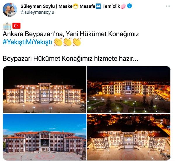 Geçtiğimiz gün İçişleri Bakanı Süleyman Soylu, Twitter hesabından yaklaşık 50 bin nüfusa sahip olan Beypazarı'na yeni hükümet binası yaptıklarını duyurmuştu.