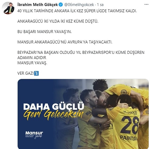 Melih Gökçek 'Büyük Sırrı' Açıkladı: 'Ankaragücü'nün Küme Düşmesinin Nedeni Mansur Yavaş'