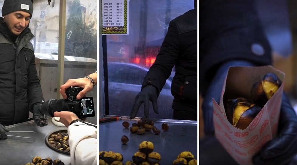 Sokakta Kestane Satan Seyyar Satıcıya İçinden Geldiği İçin Reklam Filmi Çeken Adam
