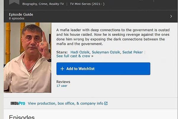 Bildiğiniz üzere Sedat Peker'in videoları IMDb'de listelenmeye başladı.