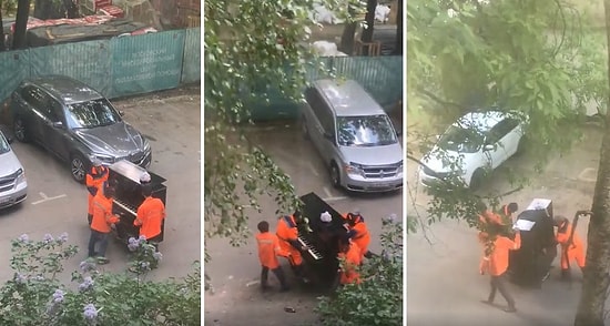 Piyano Taşıyan Çalışanların İşini Yaparken Bir Güzel de Eğlendikleri Anlar