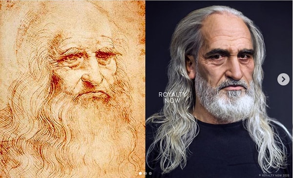 До недавнего времени Бекка не решалась модернизировать Леонардо да Винчи, потому что автопортрет слева был единственным современным изображением, с которым мог работать дизайнер. Однако, как видите, ей удалось воплотить итальянского архитектора в жизнь с помощью своих новых технологий и передовых навыков.