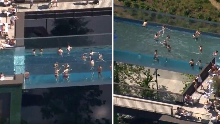 İzlerken Düşme Garantili: 35 Metre Yükseklikte, İki Bina Arasında 'Camdan Havuz' Yaptılar