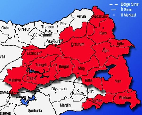 9. Türkiye'nin en büyük coğrafi bölgesi Doğu Anadolu Bölgesi'dir.