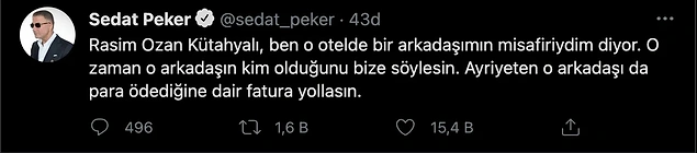 Sedat Peker'in Twitter Paylaşımı