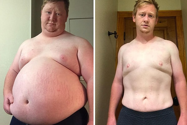 4. Похудел на 90 кг за год. 165 кг и  75 кг