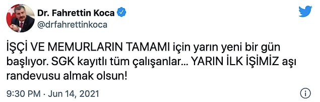 Koca, haberi sosyal medya hesabından duyurdu