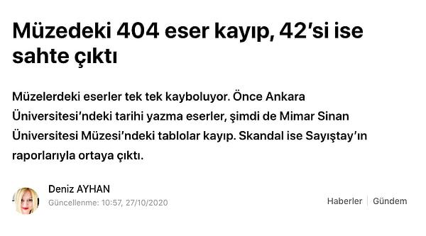 Mimar Sinan Üniversitesi Müzesi’nde de  404 eser kaybolmuştu ve 42 eser de sahte çıkmıştı.