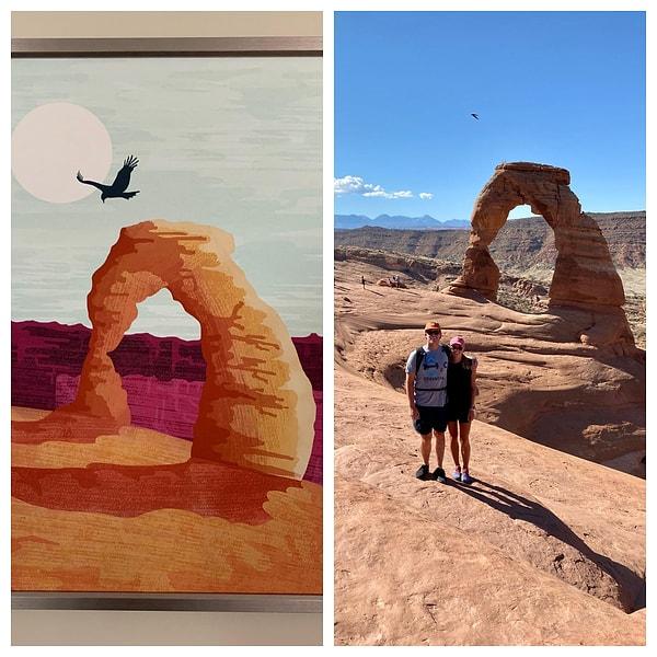 13. "Soldaki fotoğrafta bir süredir evimizde bulunan bir tablo var, sağdaki fotoğraf ise geçen hafta sonu çekildi. Kuşun tam doğru yerden uçtuğu mükemmel bir anda çektiğimizi daha yeni fark ettim."