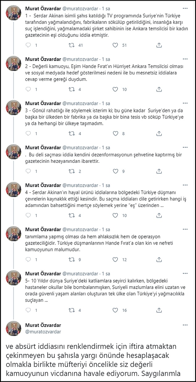 Özvardar da şu açıklamayı yaptı: "Eşimin sosyal medyada hedef gösterilmesi nedeniyle iddialara cevap verme gereği duydum" 👇