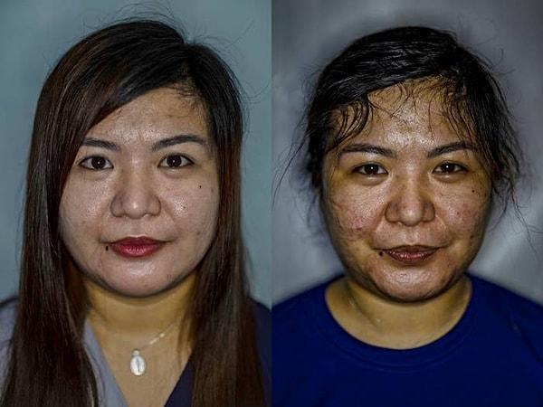 3. Filipinlerdeki bir hemşirenin COVID-19 yoğun bakım servisindeki vardiyasından önce ve sonra çekildiği fotoğraf.
