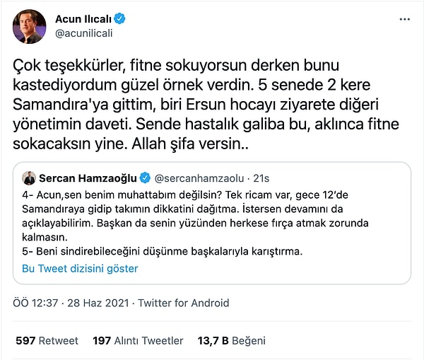 Bu açıklamayı alıntılayan Acun Ilıcalı bir paylaşım daha yaparak;