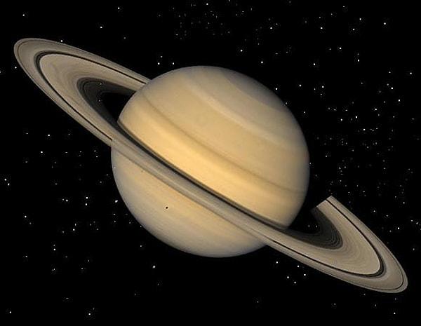 14. Satürn hidrojen ve helyumdan oluşan bir gezegendir, eğer Satürn'ü kendi büyüklüğünde bir su kabına koyarsak sudan hafif olduğu için yüzeye çıkacaktır.
